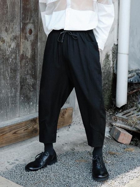 

men's pants large late summer elastic waist lace up personalized versatile loose simple tapered trend casual octuple, Black
