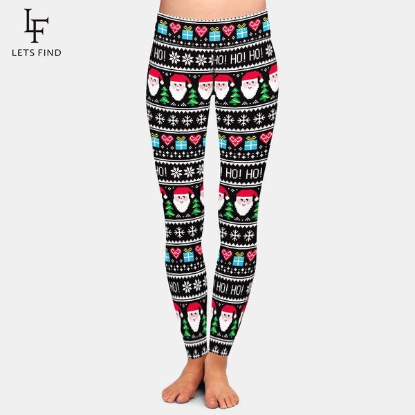 

women's leggings fashion high waist women legging 3d christmas jump line santa claus and presents print warm plus size, Black