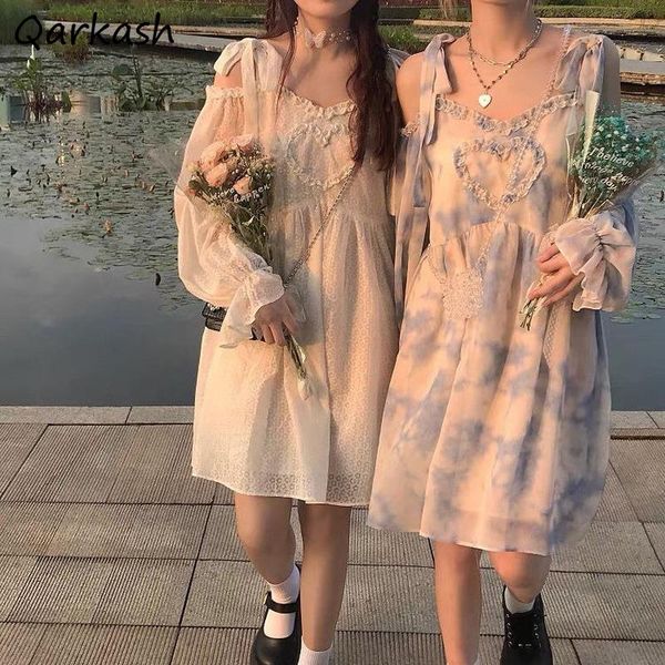 

casual dresses women summer japanese style vestidos mujer vintage lovely clothing preppy mini tie dyed design loose holiday party sweet, Black;gray