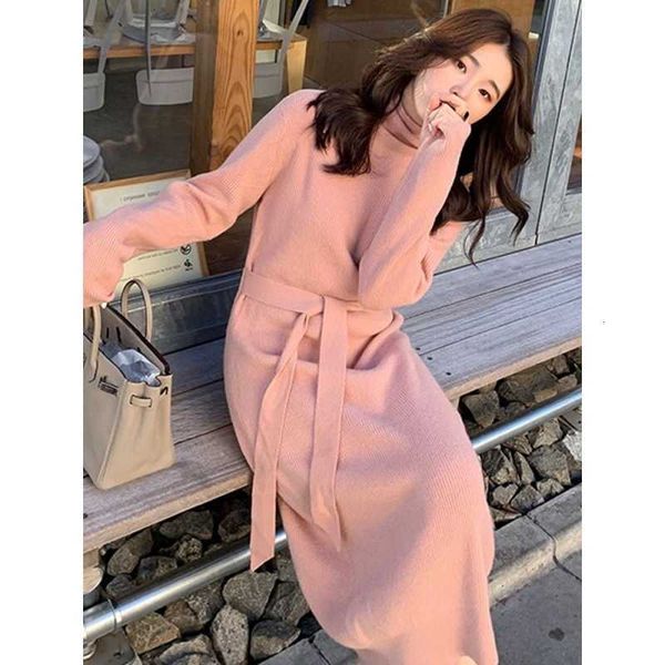 

loose lazy style thickened wool women's autumn and winter dign feeling gentle high neck bottomed knitted drs, Black;gray