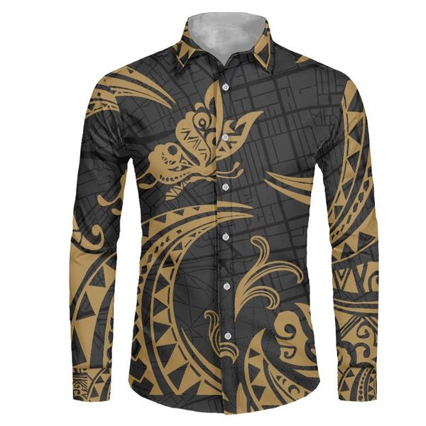 

men's dress shirts hycool drop polynesian tribal for men butterfly print plus size mens polyester long sleeve shirt, White;black