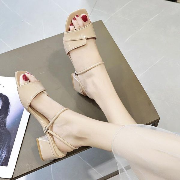 

sandals black shoes for women clear heels med all-match open toe shallow mouth beige summer fashion block medium elas