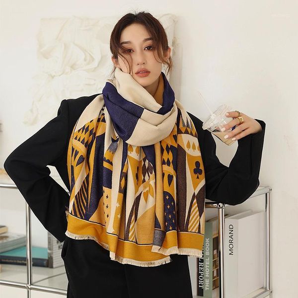 

scarves thick blanket elegant women and shawls double-sided imitation cashmere scarf bufanda pashmina neckerchief foulard1, Blue;gray
