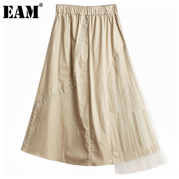 

[eam] asymmetrical pleated spliced mash high elastic waist half-body skirt women fashion spring summer 1dd8443 21512, Black