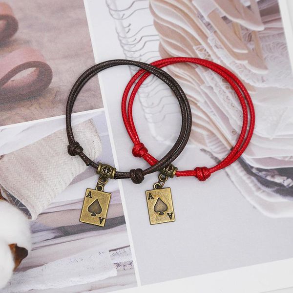 

creative retro playing card bracelet classical red and black rope wild student couple jewelry gift wholesale charm bracelets, Golden;silver