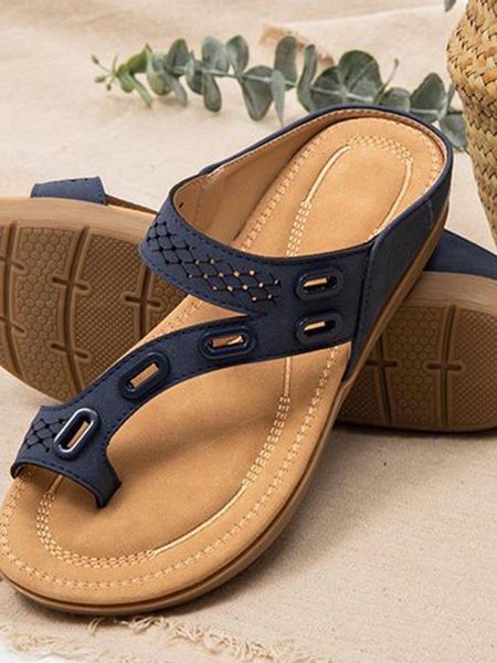 

slippers women summer comfortable orthopedic non-slip sandals ladies solid color flat with beach leisure shoes, Black