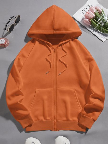 

solid zipper drawstring thermal hoodie k3mr#, White;black