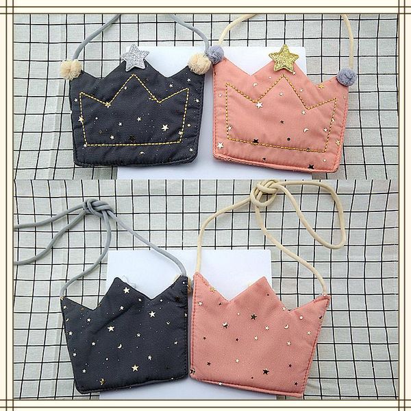 

purse cute kids coin handbag cotton baby sequin crown small zero wallet bag kawaii toddler girls messenger money change 6pcs, White