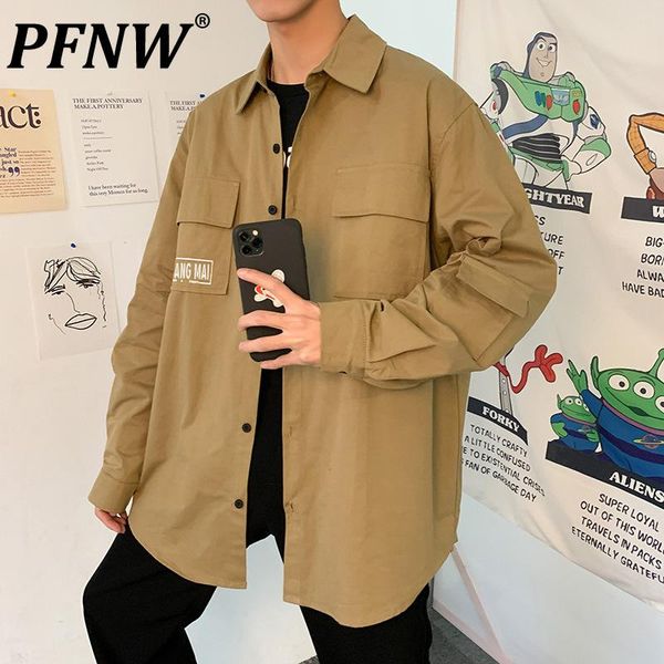 

men's casual shirts pfnw 2021 autumn simple fashion safari loose long male students handsome all-match coats 12x0003, White;black