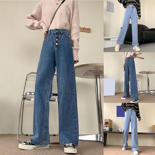 

women's fashion high waist slimming denim wide leg pants trousers jeans, Blue