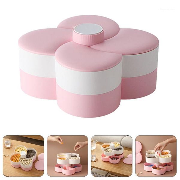 

gift wrap double layer petal shape rotating snack box candy tray food storage1
