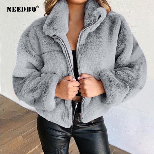 

women's fur & faux needbo women coat high waist fashion loose jacket fake coats warm outerwear plus size overcoat, Black