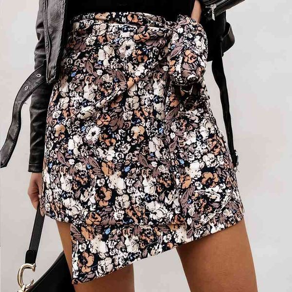 

skirts spring women high waist print mini wrap casual slim bandage lady elegant irregular bodycon short faldas yvij, Black
