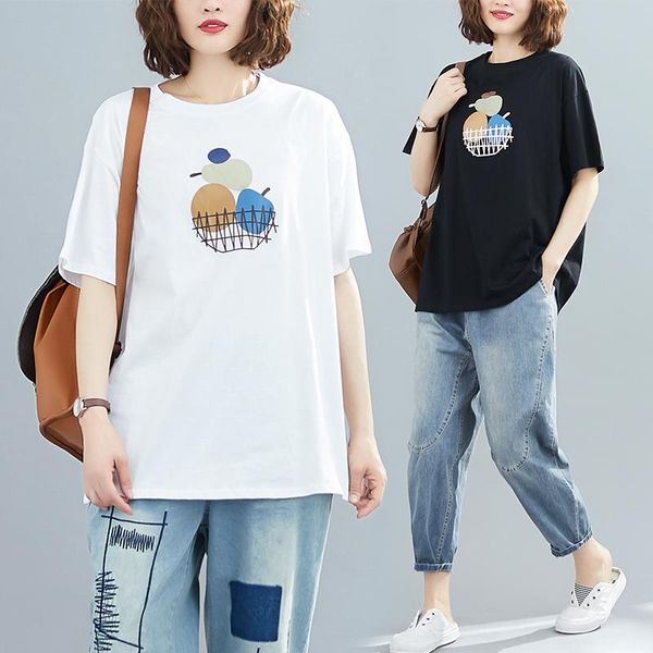 

women's t-shirt 100% cotton tshirt 2021 arrival korea style fashion women casual t shirts loose all-match girl's cartoon tees, White