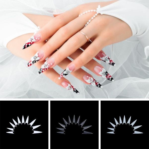 

100pcs/box long ballerina actor fake nails tips extra long stiletto false nails painted party nail art decoration manicure diy, Red;gold