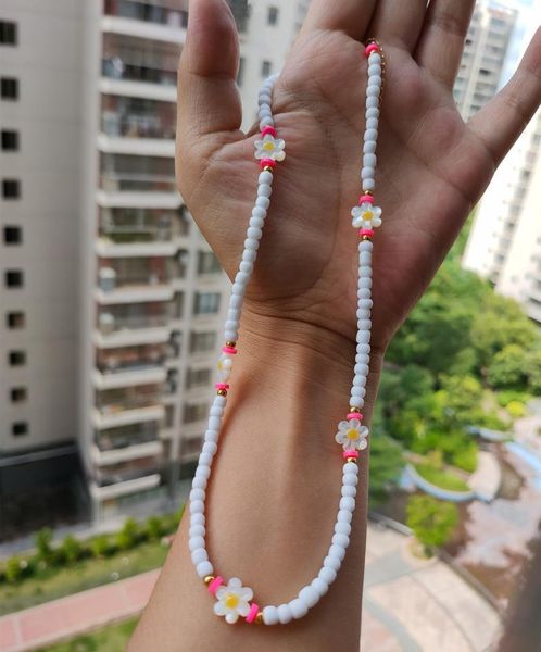 

chains 2021 korea lovely mother of pearl daisy flowers 4mm white beaded charm s925 extension necklace for women vacation jewelry, Silver