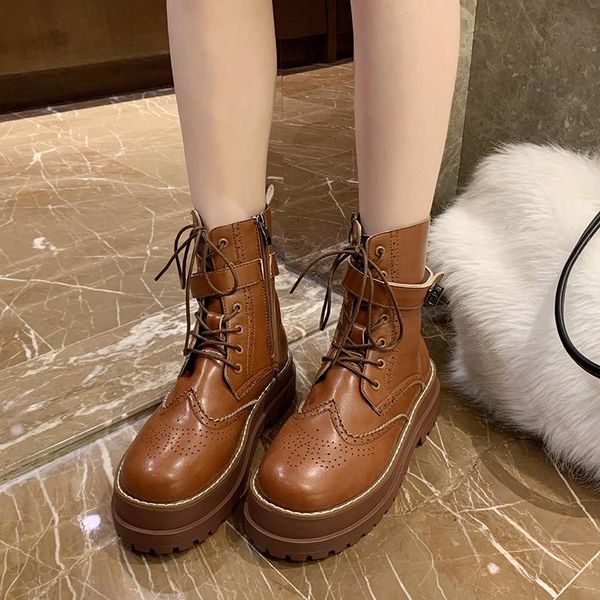 

2021 boots women's british style brock short boots 2021 autumn new belt buckle thick-soled motorcycle 1, Black