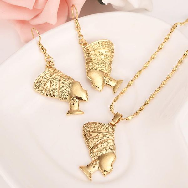 

wedding jewelry sets gold ancient africa women earrings necklace pendant head portrait for girls gifts accessori, Slivery;golden