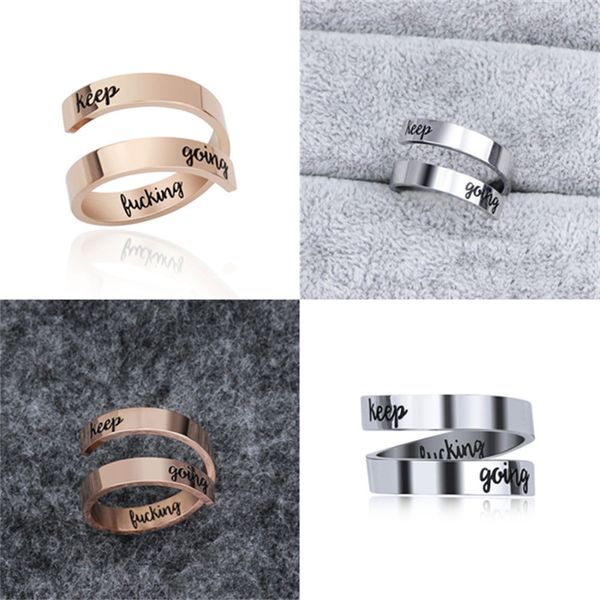 

2021 band rings modish ornament keep fucking going double ring with lettering, Silver