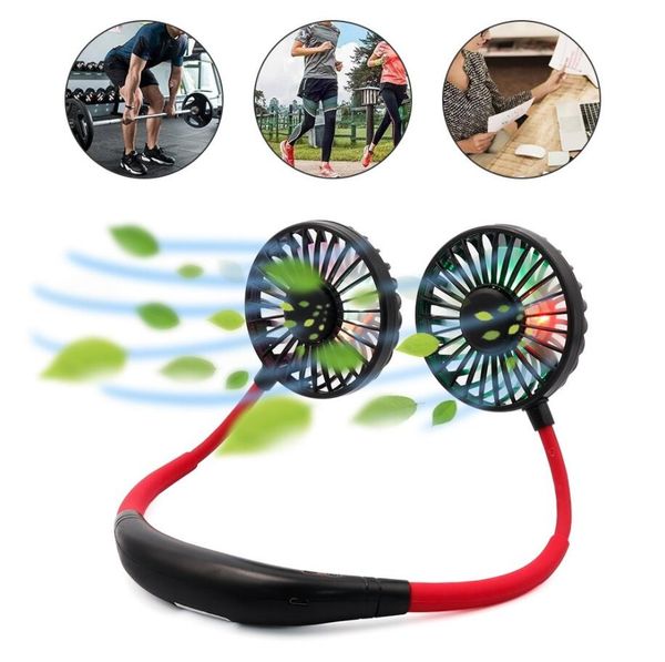 

portable led luminous fan hand personal mini fan usb rechargeable neck fan 360 degree adjustment head hanging neck fans for travel outdoor