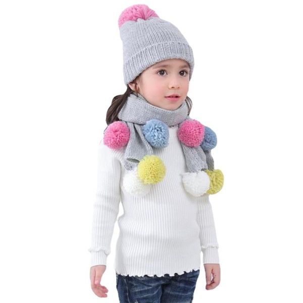 

caps & hats fashion baby hat scarf colorful balls warm knitted for girls autumn winter kids crochet children cap set, Yellow