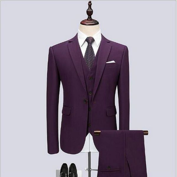 

men's suits & blazers latest drop coat pant design purple business men suit slim fit tuxedo (jacket+vest+pants) formal groom wedding, White;black