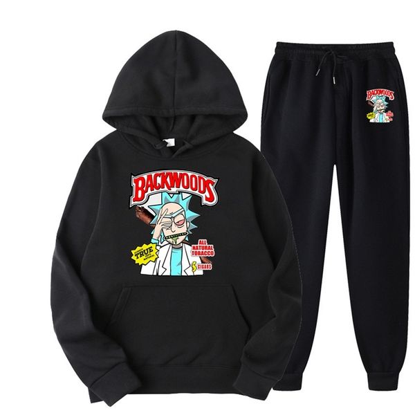 

autumn winter 2021 new backwoods print animation men's sweater sports suit, Black
