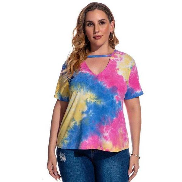 

women's t-shirt summer european and american large size short sleeve tie-dye in 1uiu, White