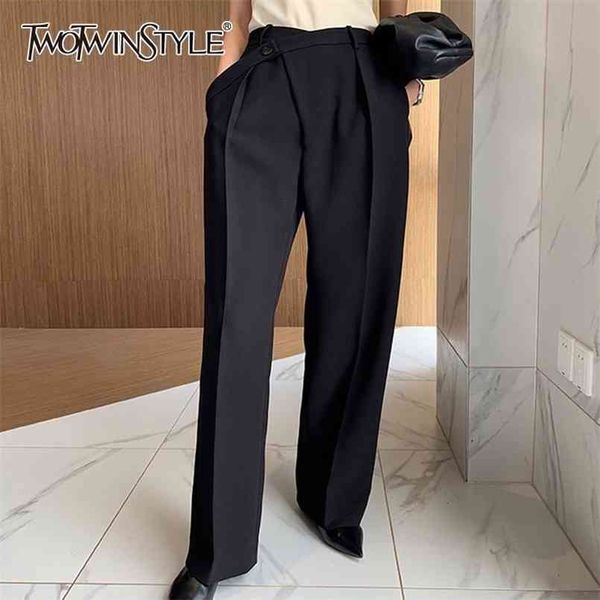 

casual solid high waist women pants button big size long trousers female korean spring fashion clothes 210521, Black;white