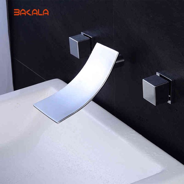 

bathroom sink faucets 3pcs wall mounted waterfall basin faucet mixer taps brass chrome finished lt-305 pkbp