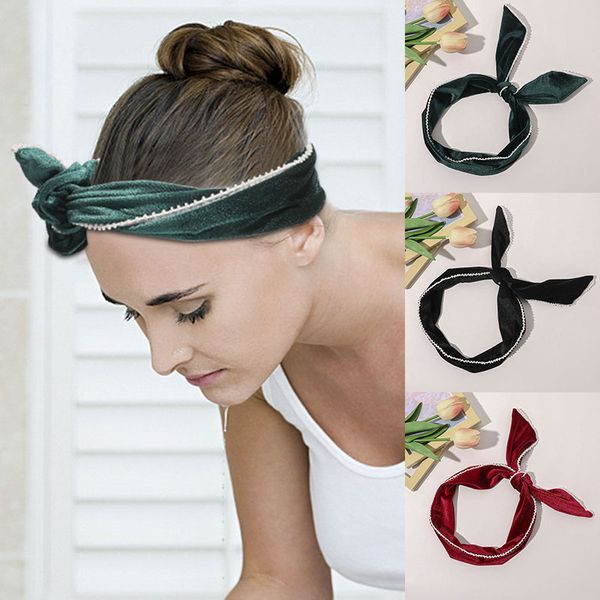 Moda veludo coelho orelhas mulheres headbands cor sólida fio de metal cabelo hairbands torcido faixas de cabelo coreia acessórios de cabelo