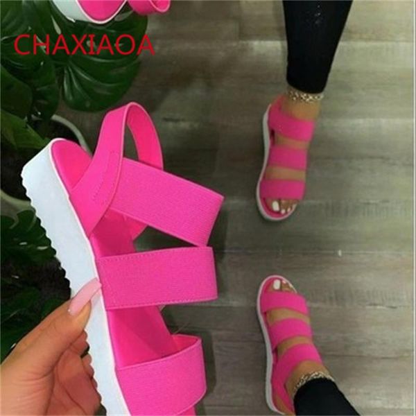 

sandals chaxiaoa 2021 runway women gladiator fashion slip on casual ladies platform shoes woman summer breathable flats, Black