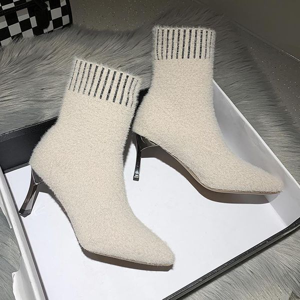 

boots 2021 autumn winter ankle for women's women socks ladies high heel female pointed toe fashion booties, Black