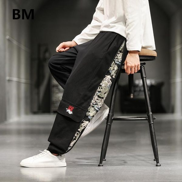 

chinese style creative side zipper fashion mens harem pants black oversized 5xl harajuku clothing plus size sport trousers men's