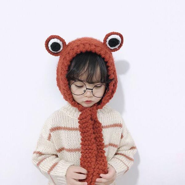 

korean cartoon lovely frog children knitted cap autumn winter brand ear protection hair band skullies beanies kids caps & hats, Yellow