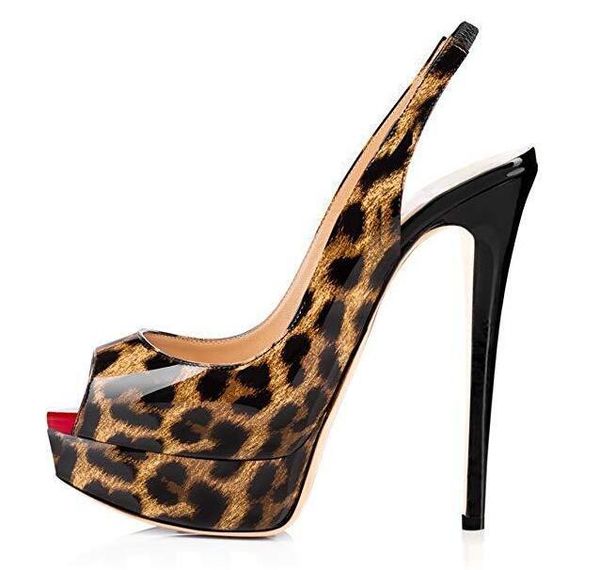 

carole levy est leopard printed leather high heel shoe peep toe platform pumps 2021 cutouts thin heels dress shoes, Black