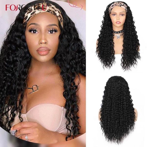 

headband wig synthetic afro kinky curly wigs long black yaki straight for women heat resistant