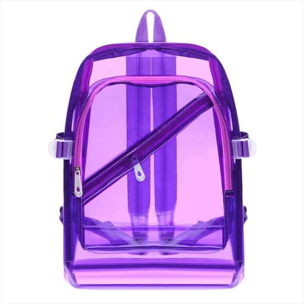 

women men pvc clear waterproof backpacks teen hologram shoulder schoolbags girls solid bright transparent backpack