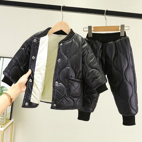 

clothing sets 2-6 y kids clothes 2pcs winter baby boys girls single-breasted outwear coats+pant thick warm velvet children snowsuit1, White