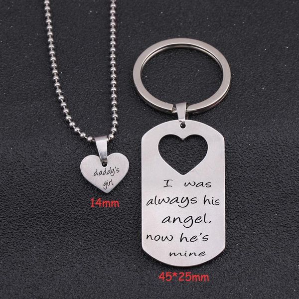 

keychains keychain and necklace set engraved i was always his angle now he is mine for dad loss souvenir gift from daddy's girl daughte, Silver