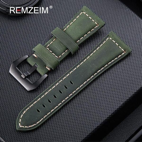 

watch bands casual handmade watchband vintage genuine crazy horse leather strap 20 22 24 26mm replacement straps for samsung huawei, Black;brown