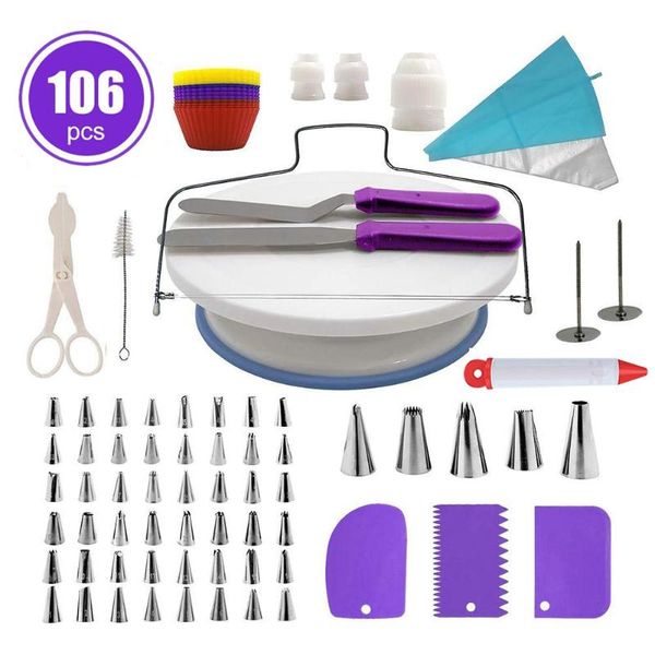 

baking & pastry tools 106pcs cake decorating bag nozzles pieces kit turntable scrapers stand pen spatula stainless mold tip set