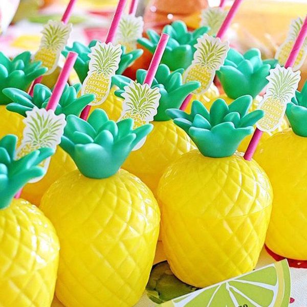 

hawaiian pineapple coconut drinking cup inflatable holder cocktail straws flamingo birthday hawaii party supplies decoration