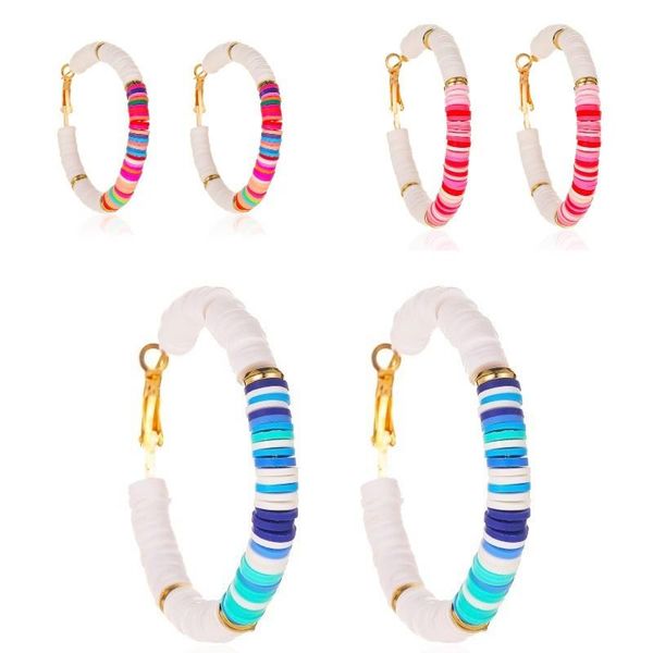 

hoop & huggie 1pair 5cm bohemian african vinyl beads earrings heishi colorful round circle women girls beach jewelry, Golden;silver