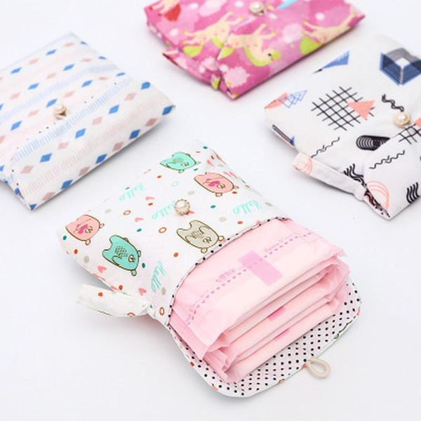 

storage bags 1pc cute cartoon cotton fabric sanitary napkin bag large capacity compact portable coin purse jewelry organizer dropship