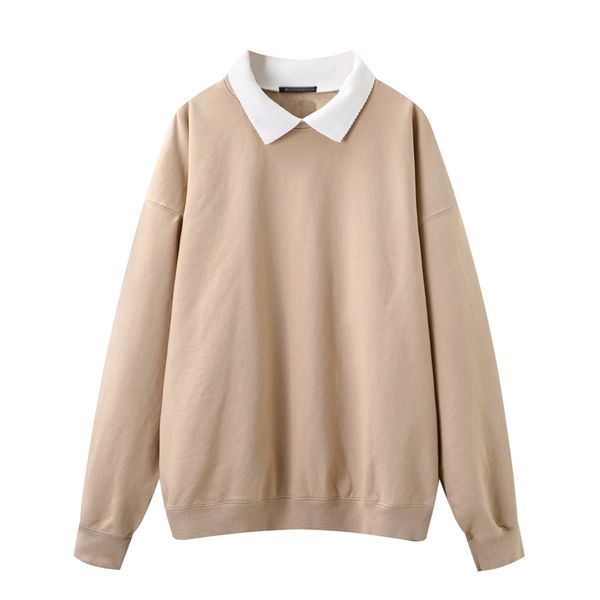 

puwd oversize girls vintage sweatshirts spring-autumn fashion ladies turn down collar fleece pullovers loose women chic 210427, Black