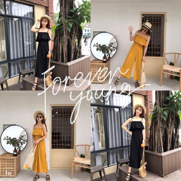 

casual dresses wawni all-match nine-point pants suspenders jumpsuit wide-leg pant were thin student trousers 2021 fashion streetwear loose, Black;gray