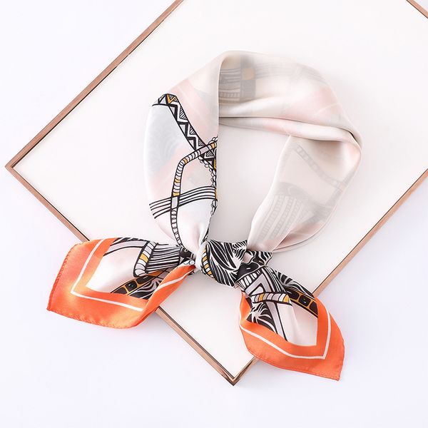 

new summer small square women's silk like cartoon geometric printing series decorative scarves, Blue;gray