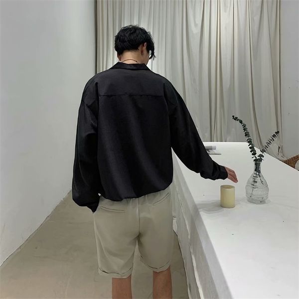 

new autumn men's solid cuba collar casual trend versatile simple long sleeve shirt student summer sunscreen2021, White;black
