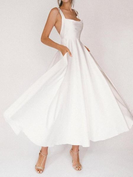 

casual dresses women long dress slash neck sleeveless sling spaghetti strap mid calf length lace up backless cool club elegant summer 2, Black;gray